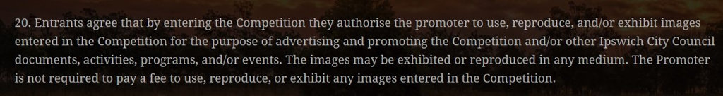(Extract) Terms and conditions, Ipswich Enviroplan Photographic Competition. (Extract) Terms and conditions, Ipswich Enviroplan Photographic Competition.