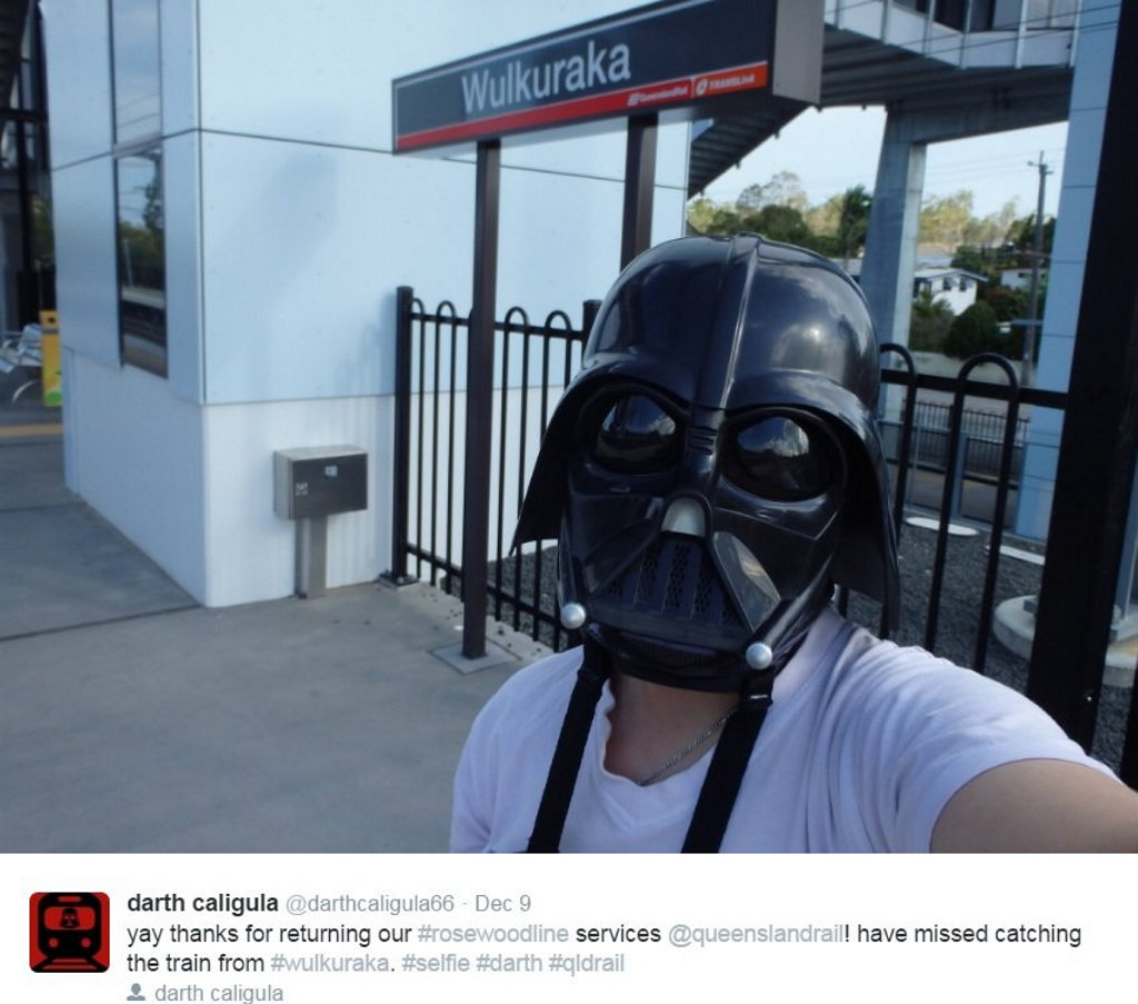 JUMP ON BOARD: Darth's cheeky fundraising campaign taking 'darthies' around Ipswich. JUMP ON BOARD: Darth's cheeky fundraising campaign taking 'darthies' around Ipswich.