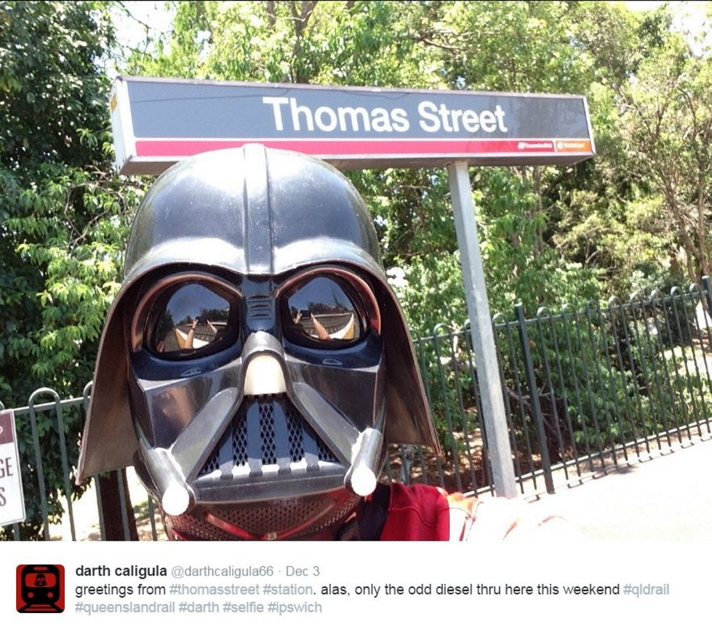 JUMP ON BOARD: Darth's cheeky fundraising campaign taking 'darthies' around Ipswich. JUMP ON BOARD: Darth's cheeky fundraising campaign taking 'darthies' around Ipswich.