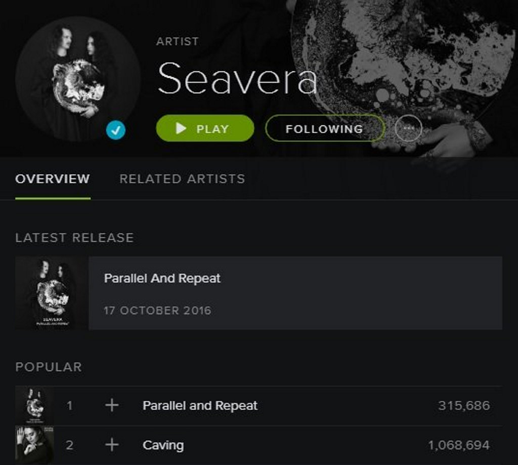 Seavera hits a million plays in Spotify. Seavera hits a million plays in Spotify.