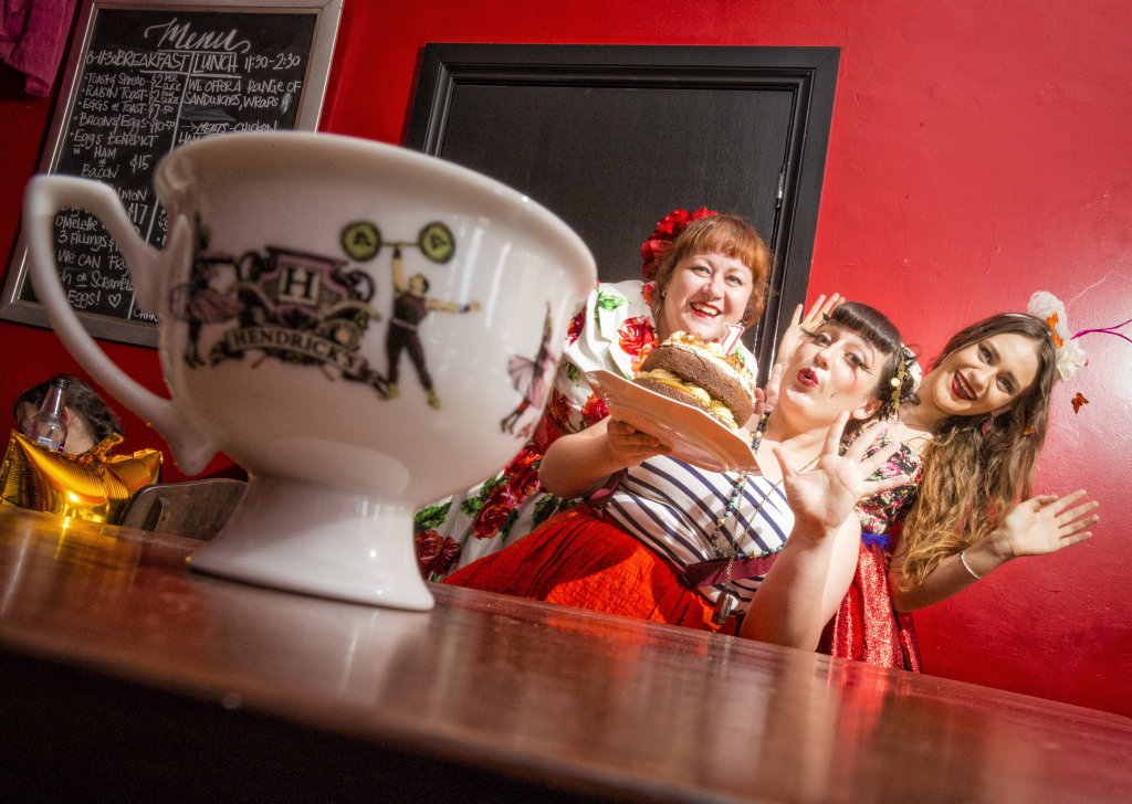 Catherine Moloney, Skye Harrison and Bhre Sonson lean into their Mad Hatter tea party themed 1st birthday celebration at the Tilted Teaspoon. Photo Adam Hourigan / The Daily Examiner Catherine Moloney, Skye Harrison and Bhre Sonson lean into their Mad Hatter tea party themed 1st birthday celebration at the Tilted Teaspoon. Photo Adam Hourigan / The Daily Examiner