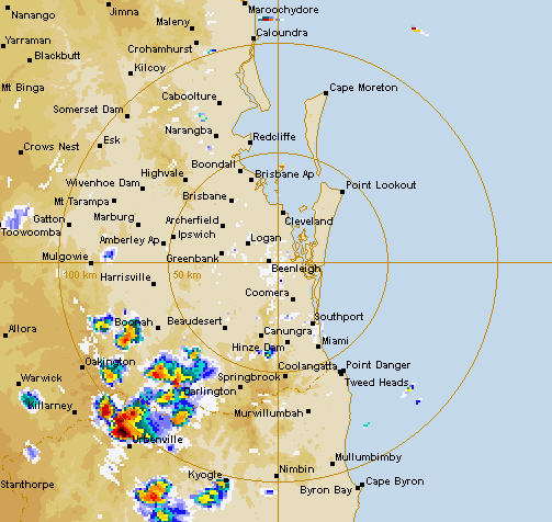 The radar shows severe storms moving in a north-east direction The radar shows severe storms moving in a north-east direction