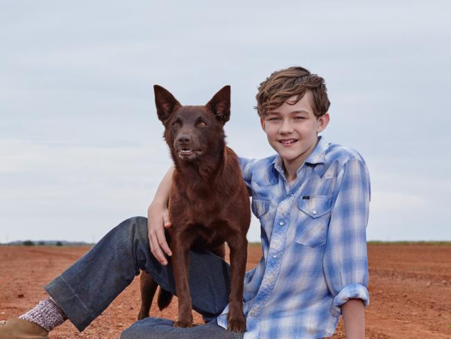 Levi Miller with Phoenix, the dog, in Red Dog: True Blue. Levi Miller with Phoenix, the dog, in Red Dog: True Blue.