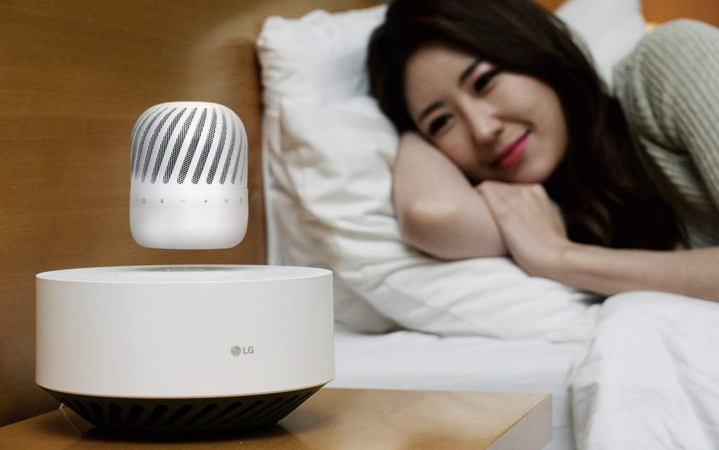 LG Electronics (LG) is showcasing its futuristic Levitating Portable Speaker (model PJ9) at CES 2017. LG says the wireless speaker hovers in place over the accompanying Levitation Station to deliver high-quality audio while making quite an impression. LG Electronics (LG) is showcasing its futuristic Levitating Portable Speaker (model PJ9) at CES 2017. LG says the wireless speaker hovers in place over the accompanying Levitation Station to deliver high-quality audio while making quite an impression.