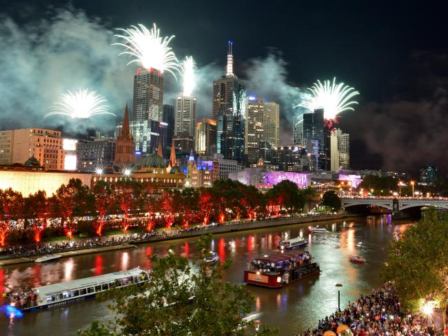 A view of the Melbourne New Year's Eve fireworks looking from the Langham Hotel. A view of the Melbourne New Year's Eve fireworks looking from the Langham Hotel.