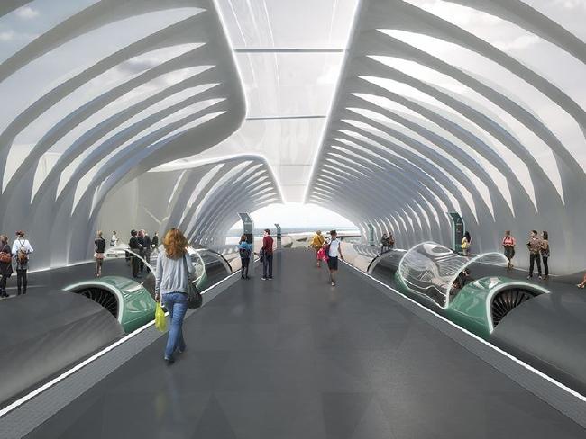 An artist’s impression of how a high-speed hyperloop station would look.
An artist’s impression of how a high-speed hyperloop station would look.