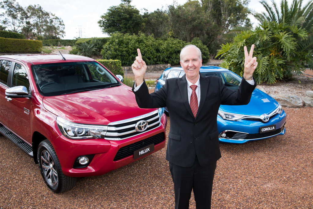 Toyota Australia's Tony Cramb with a HiLux SR5 and Corolla Hybrid Toyota Australia's Tony Cramb with a HiLux SR5 and Corolla Hybrid