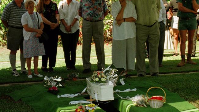 A funeral for the baby boy found dead in a Cairns driveway in 1996.
A funeral for the baby boy found dead in a Cairns driveway in 1996.
