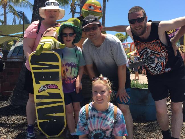 James (right) with (from left) his ex-partner Tamara, her son Ben, her partner Bela and his daughter Lillie. James (right) with (from left) his ex-partner Tamara, her son Ben, her partner Bela and his daughter Lillie.