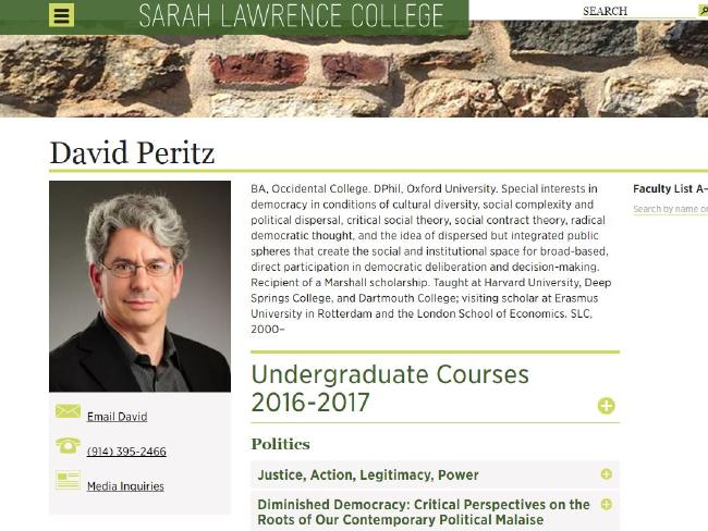 David Peritz’s profile on the Sarah Lawrence College website. David Peritz’s profile on the Sarah Lawrence College website.