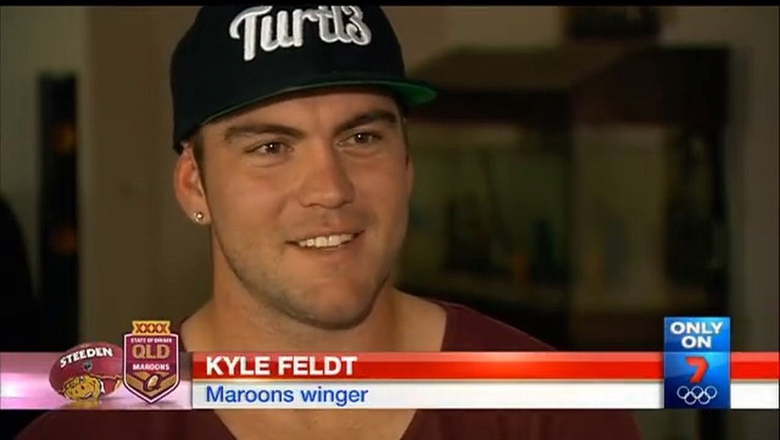NRL stars have been spotteqd wearing Jayden's clothing label. Photo: Channel 7. NRL stars have been spotteqd wearing Jayden's clothing label. Photo: Channel 7.