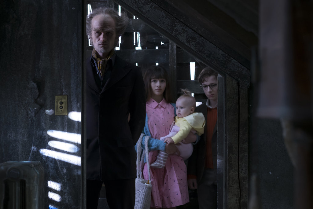 Neil Patrick Harris, Malina Weissman and Louis Hynes in a scene from the TV series A Series Of Unfortunate Events. Neil Patrick Harris, Malina Weissman and Louis Hynes in a scene from the TV series A Series Of Unfortunate Events.