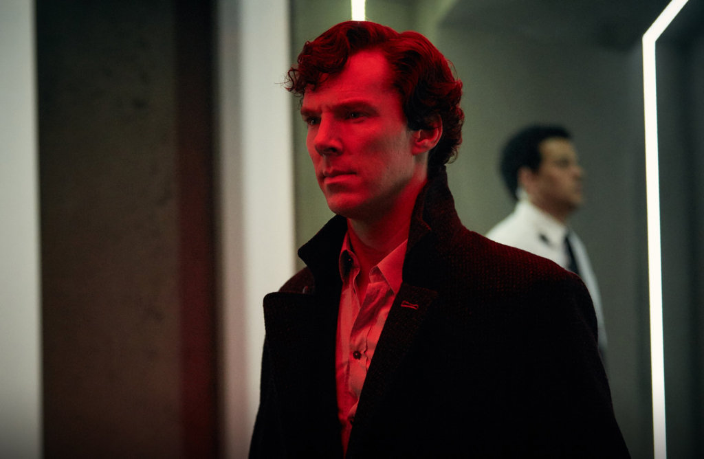 Benedict Cumberbatch in a scene from the season four finale of the TV series Sherlock. Benedict Cumberbatch in a scene from the season four finale of the TV series Sherlock.