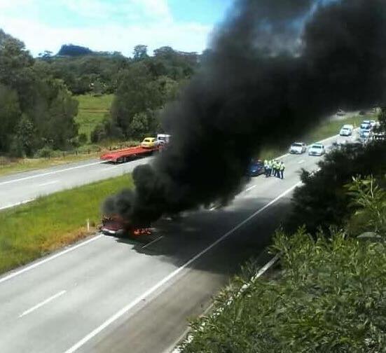 A car set on fire at the Pacific Highway following a police chase. A car set on fire at the Pacific Highway following a police chase.