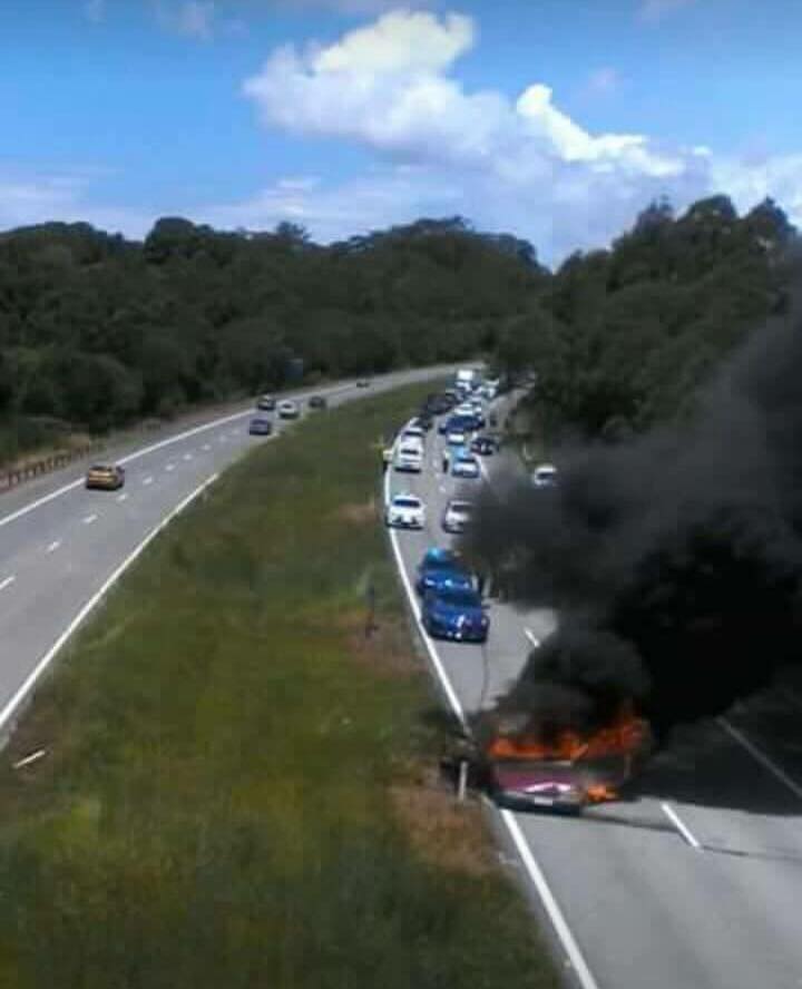 A car set on fire following a police pursuit. A car set on fire following a police pursuit.