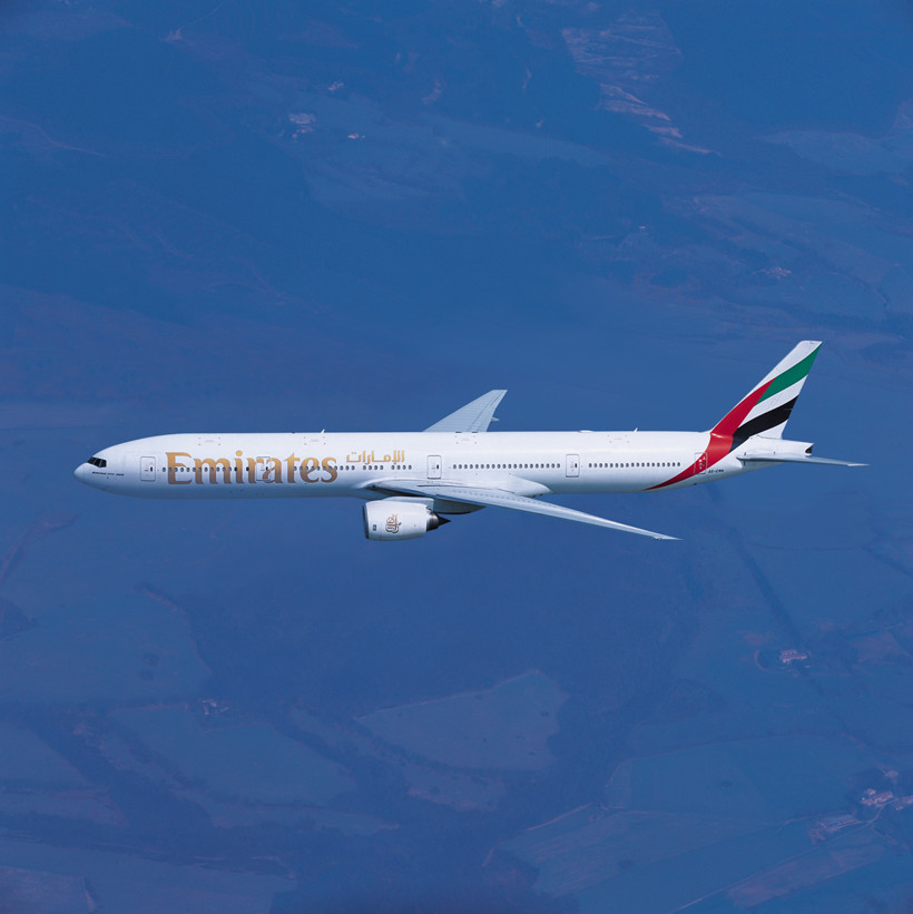 An Emirates Boeing 777-300 wide-body aircraft An Emirates Boeing 777-300 wide-body aircraft