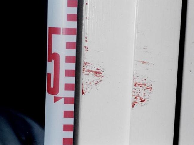 Blood on the doorway to the bedroom of Henry and Terry Lin. Blood on the doorway to the bedroom of Henry and Terry Lin.