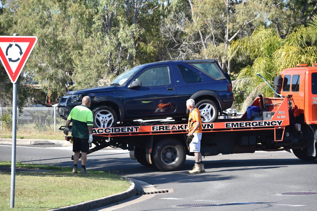 A 4WD that crashed into the bedroom of a house at the corner of Pulgul and Miller streets in Urangan is towed from the scene. A 4WD that crashed into the bedroom of a house at the corner of Pulgul and Miller streets in Urangan is towed from the scene.
