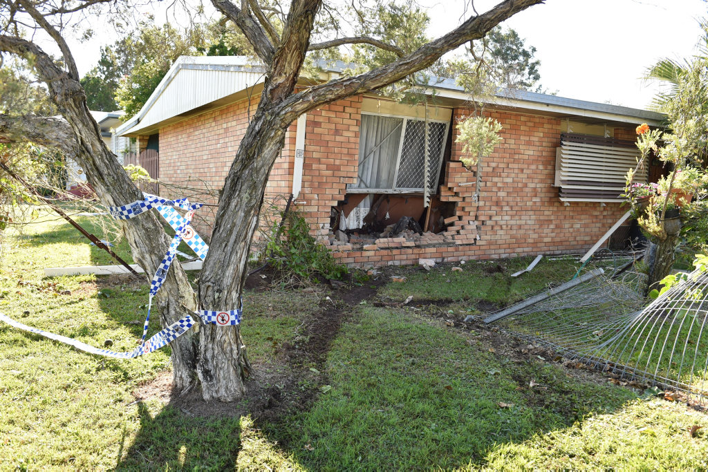 Damage to a house at the corner of Pulgul and Miller streets in Urangan after a 4WD ran into the bedroom. Damage to a house at the corner of Pulgul and Miller streets in Urangan after a 4WD ran into the bedroom.