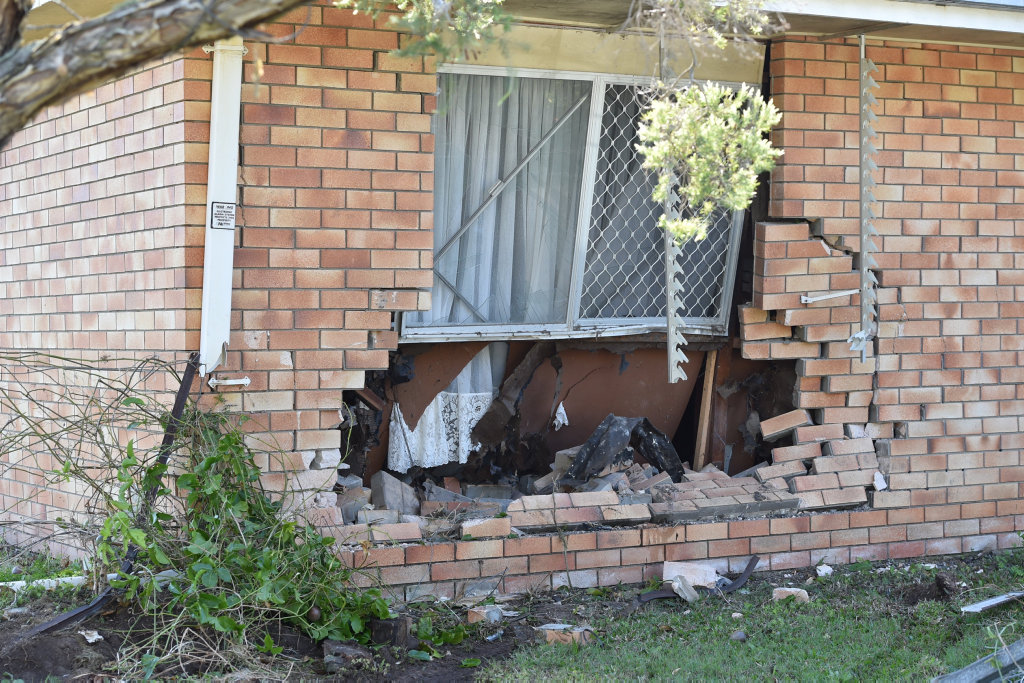 Damage to a house at the corner of Pulgul and Miller streets in Urangan after a 4WD ran into the bedroom. Damage to a house at the corner of Pulgul and Miller streets in Urangan after a 4WD ran into the bedroom.