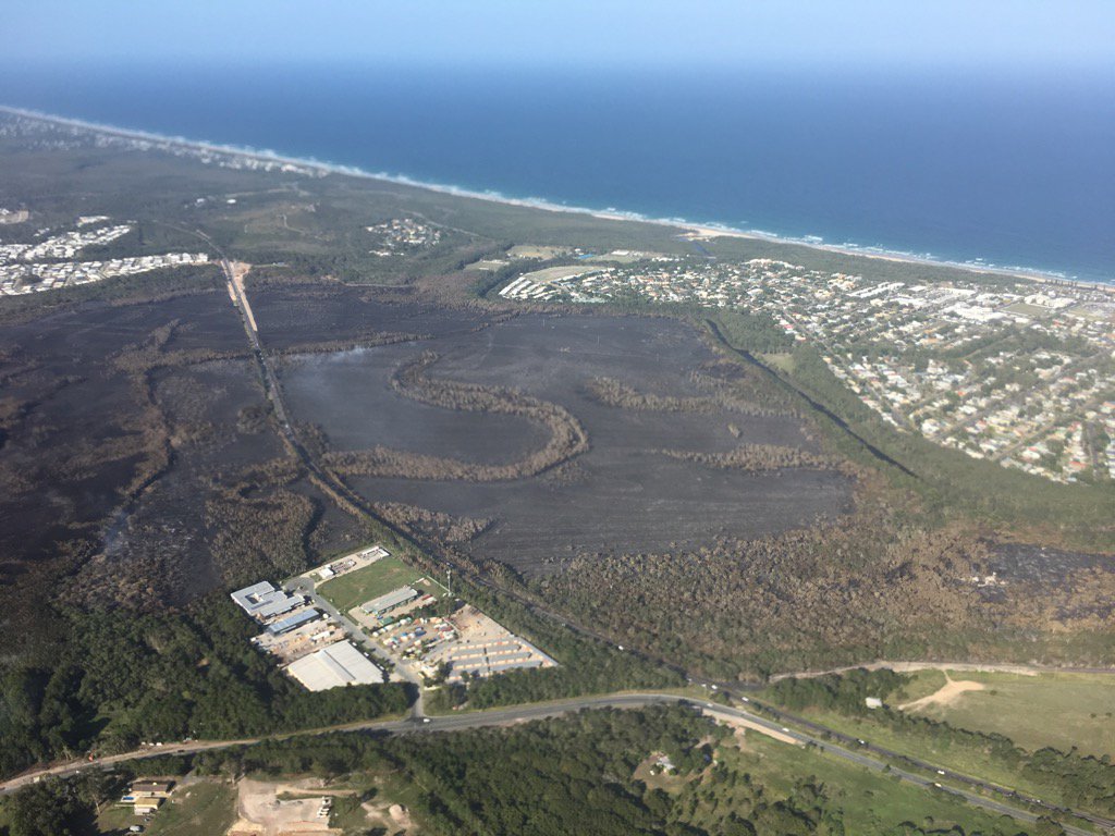 This aerial photo shows the extent of the damage from the Coolum to Peregian Beach fire. Photo: Dave Andrews / Twitter. This aerial photo shows the extent of the damage from the Coolum to Peregian Beach fire. Photo: Dave Andrews / Twitter.