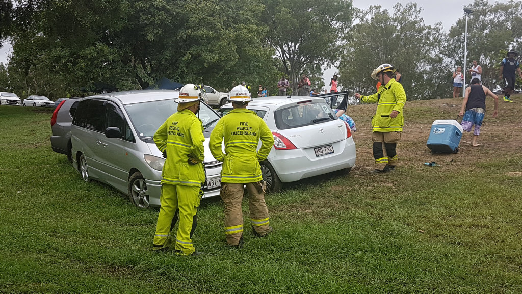 Drivers were caught out after the heavy rain on Saturday afternoon with three vehicles sliding down the embankment next to Bill Paterson Oval. Drivers were caught out after the heavy rain on Saturday afternoon with three vehicles sliding down the embankment next to Bill Paterson Oval.