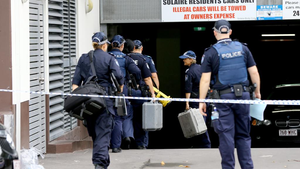 Forensic crime scene police arrived at the underground carpark of the Solaire Apartments on the corner of Ferny Avenue and Cypress Avenue, Surfers Paradise Forensic crime scene police arrived at the underground carpark of the Solaire Apartments on the corner of Ferny Avenue and Cypress Avenue, Surfers Paradise