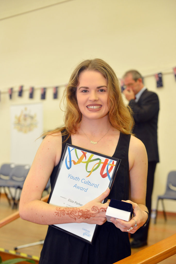 Australia day awards and Citizenship ceremony in Gympie Youth Cultural Award Eliza Parker. Australia day awards and Citizenship ceremony in Gympie Youth Cultural Award Eliza Parker.