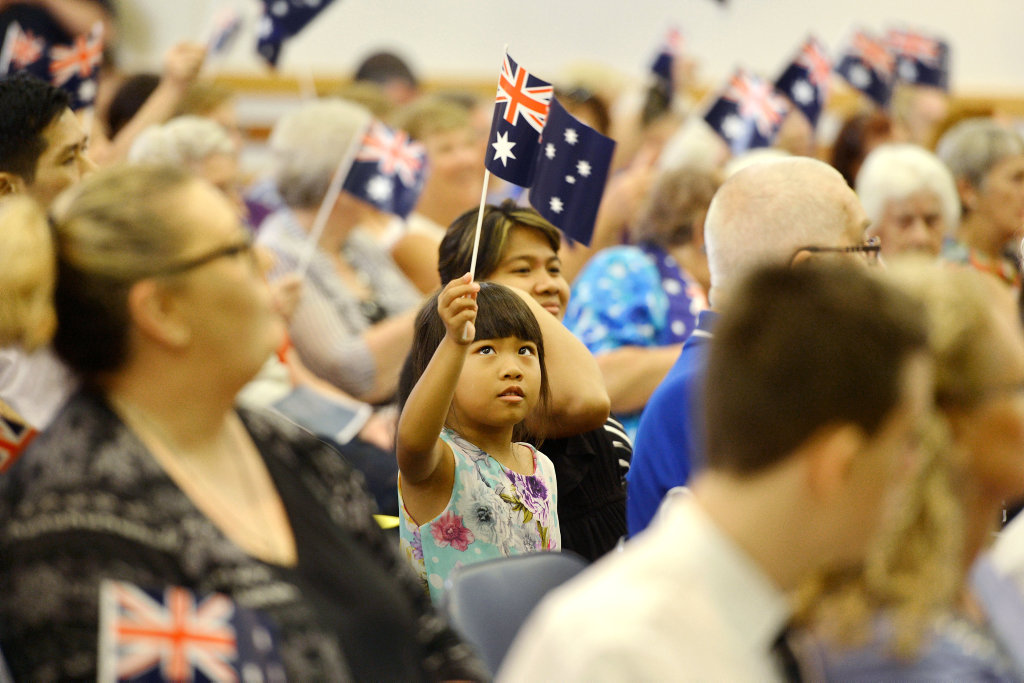 Little Jasmin Sinclair attended Gympie's citizenship ceremony yesterday where her mum became an Australian citizen. 