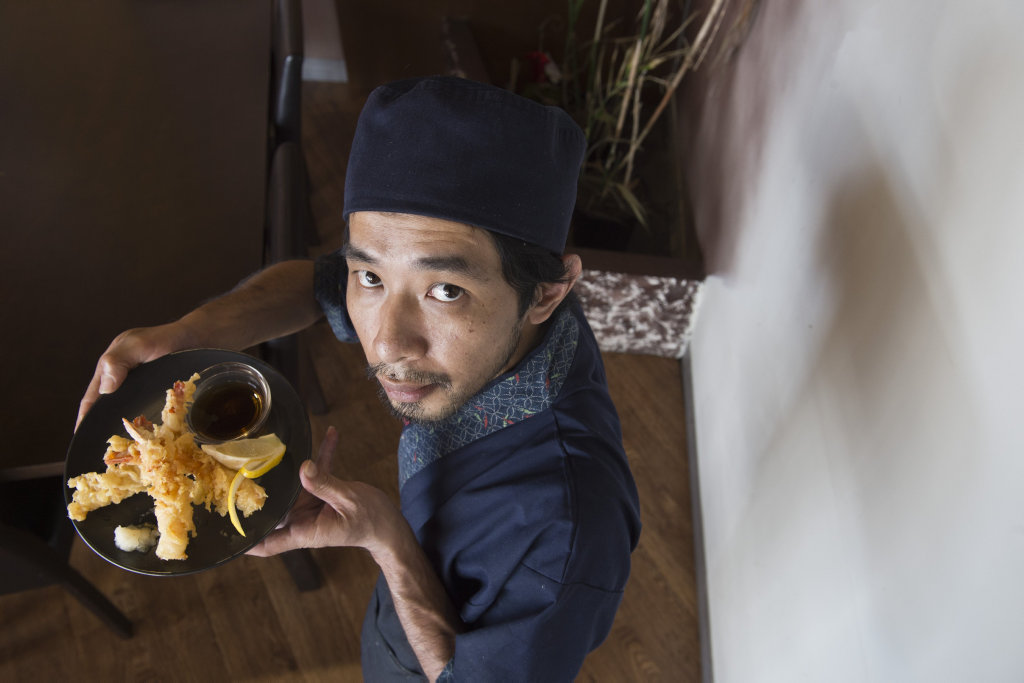 Ichi Japanese Restaurant chef Tim Hsieh with tempura prawns, one menu item that will be affected by the prawn import ban.