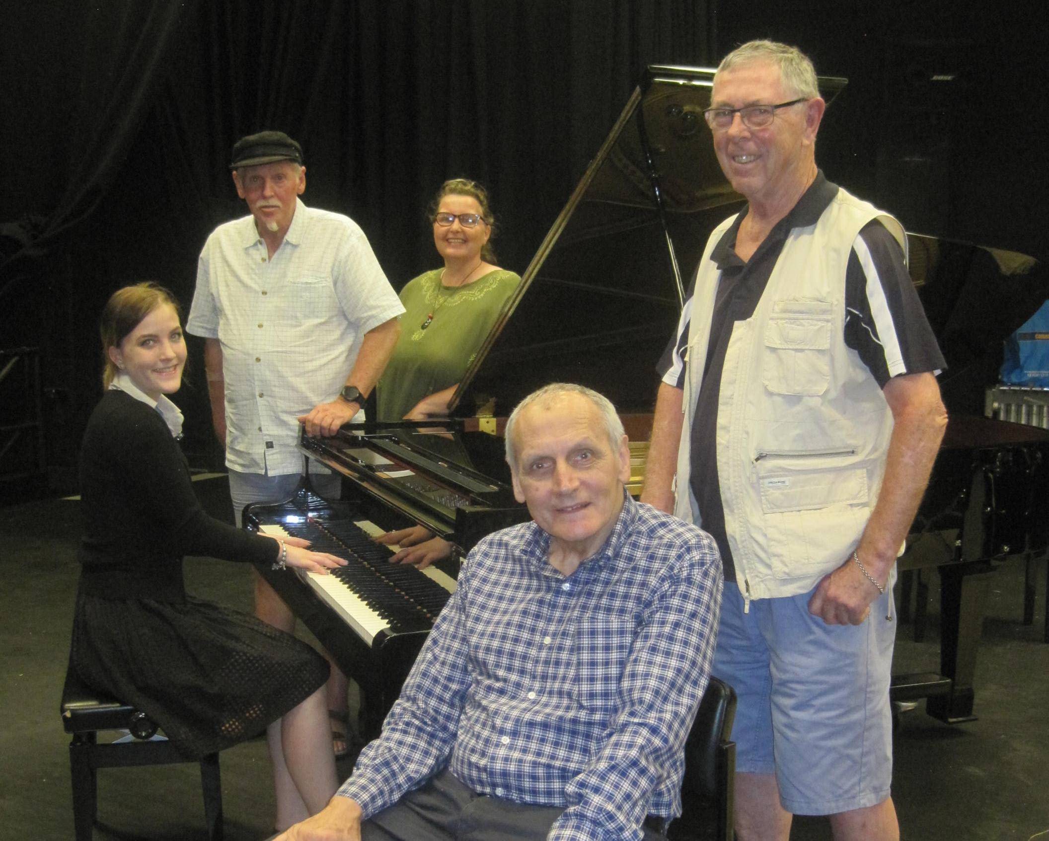 From left: Jess Betts (on piano); Johno Johnson; Clare Birchley; John Dieckmann; Joe Chalmers.