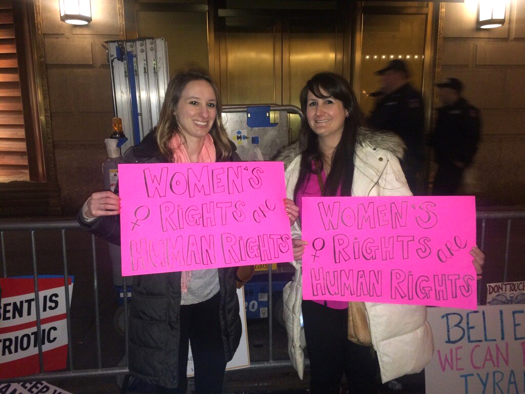 Kim Powell (right) participating in one of the women’s marches in New York this week. Kim Powell (right) participating in one of the women’s marches in New York this week.