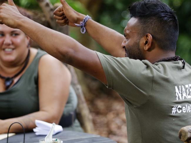 Nazeem Hussain battles through the Sushi Pain challenge. Nazeem Hussain battles through the Sushi Pain challenge.