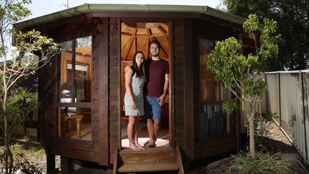 Andrew Wise and Jen Brissenden show off their backyard yurt in Newcastle.
Andrew Wise and Jen Brissenden show off their backyard yurt in Newcastle.