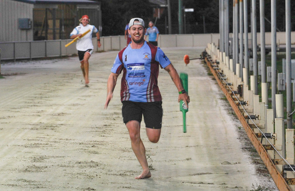 Jamie Firth storms home in the final leg for the Brothers' relay side during the CRJC Relay Night at the Grafton Greyhound Racing Club on Monday. Jamie Firth storms home in the final leg for the Brothers' relay side during the CRJC Relay Night at the Grafton Greyhound Racing Club on Monday.