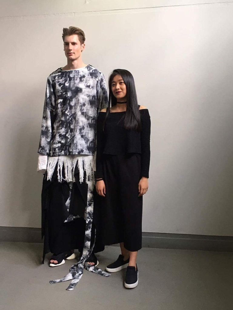 Ann Xiao with one of the models wearing her clothes, at her school's industry runway night. Photo: contributed Ann Xiao with one of the models wearing her clothes, at her school's industry runway night. Photo: contributed