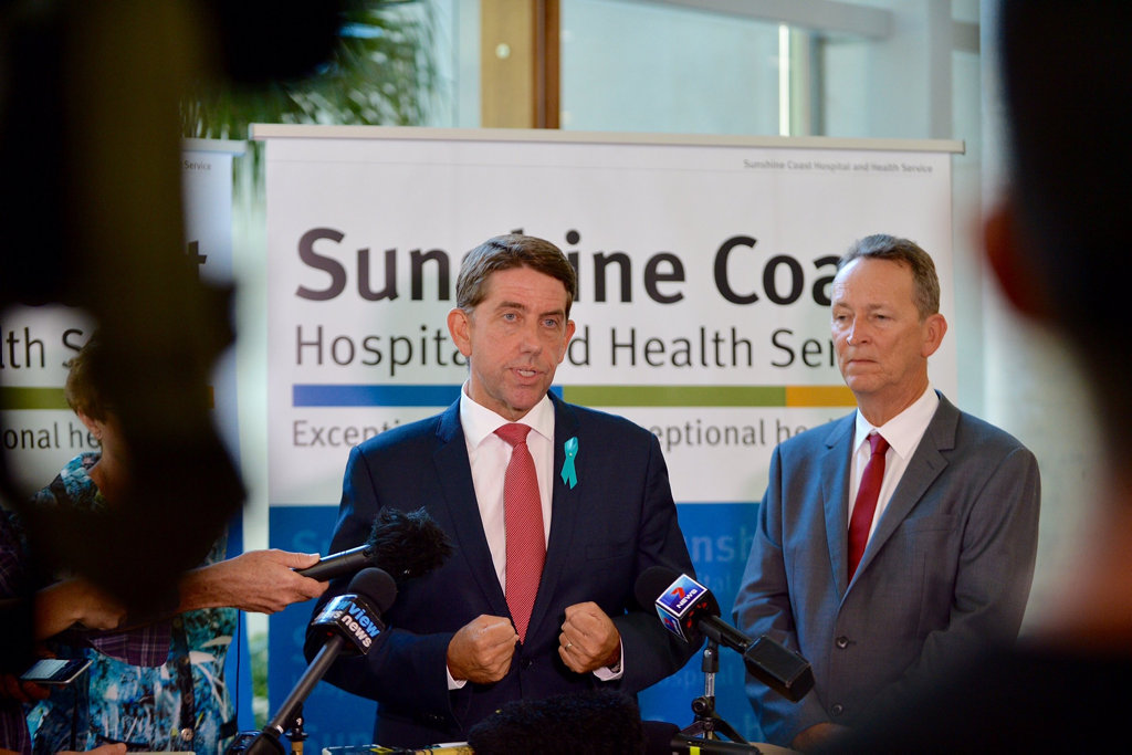 Minister for Health and Minister for Ambulance Services Cameron Dick (left) with Sunshine Coast Hospital and Health Service CEO Kevin Hegarty at Sunshine Coast University Hospital today, February 3, 2017. Minister for Health and Minister for Ambulance Services Cameron Dick (left) with Sunshine Coast Hospital and Health Service CEO Kevin Hegarty at Sunshine Coast University Hospital today, February 3, 2017.