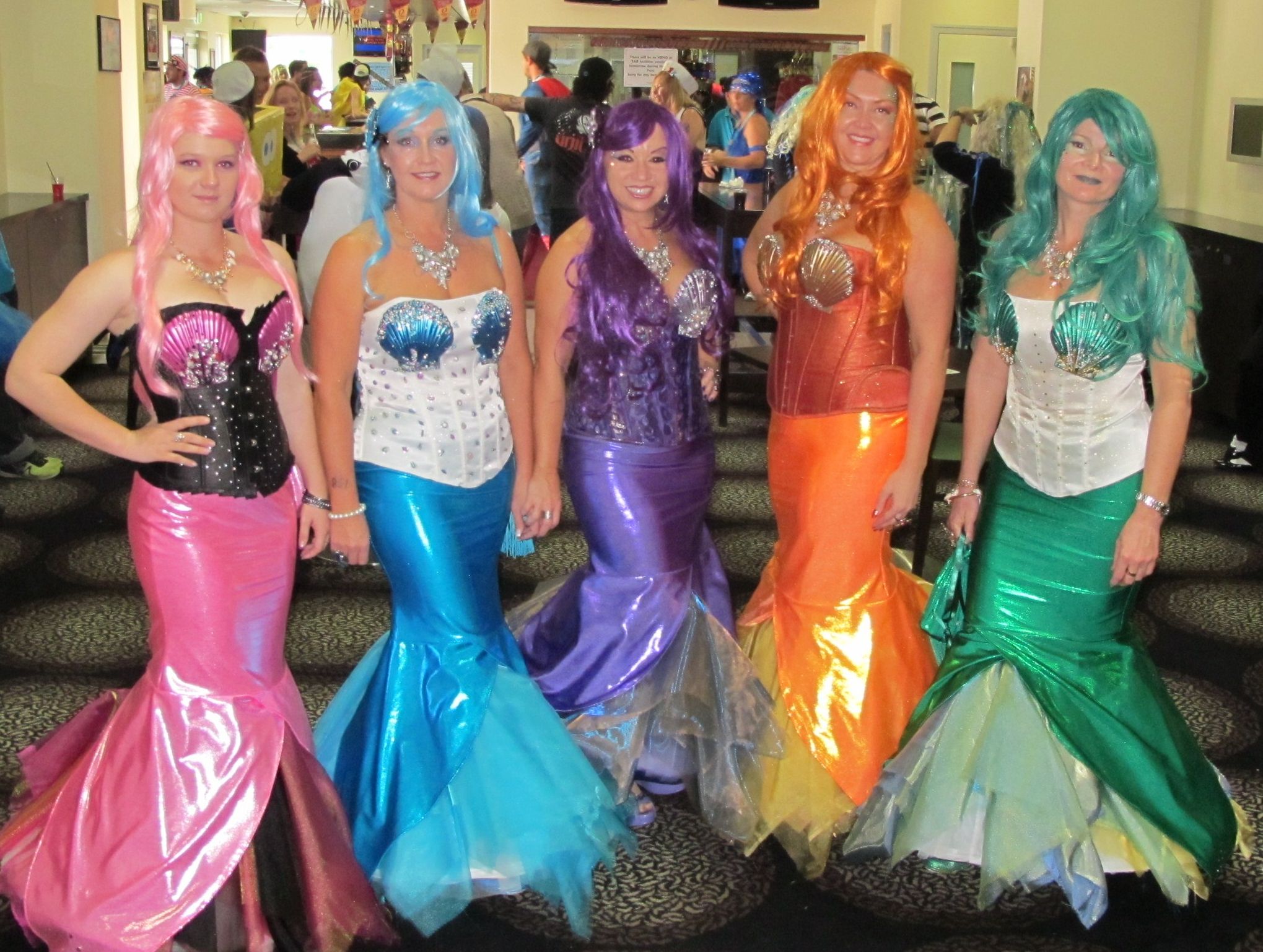Alex Maguire, Julie Muza, Claudia De Cola, Kellie Fielding and Melissa McAndrew dressed as the Magnificent Mary River Mermaids for Pub Fest.