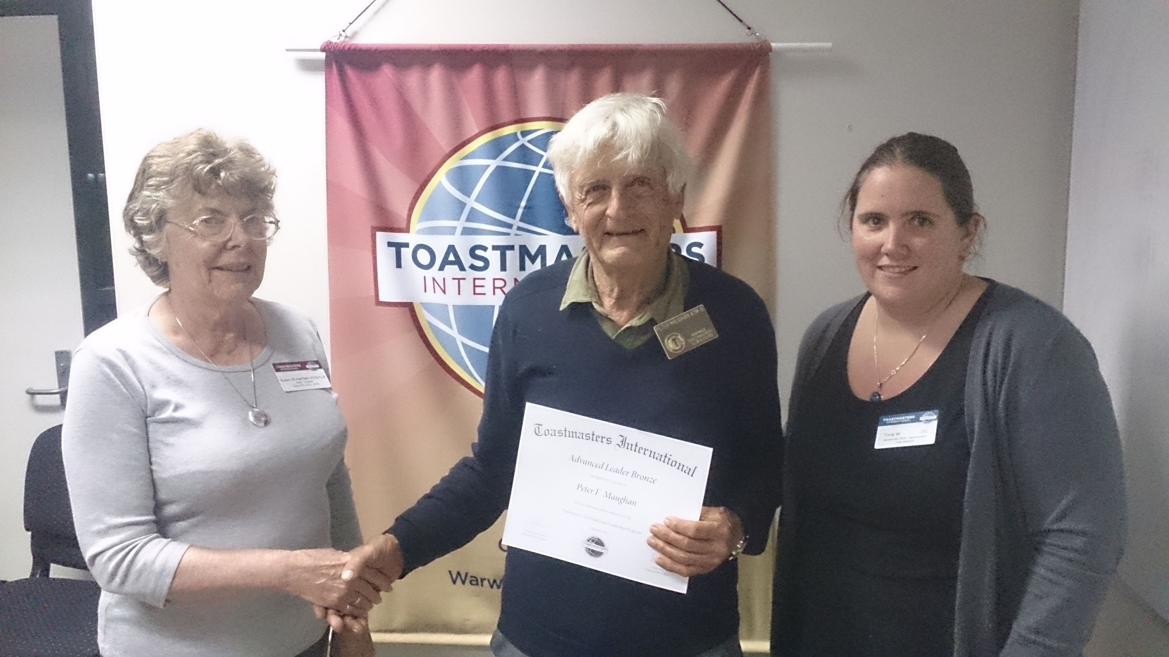 On the 8th of September 2015, we had our Area 1 Director Susan Butterfield as a guest in our Warwick Toastmasters club.