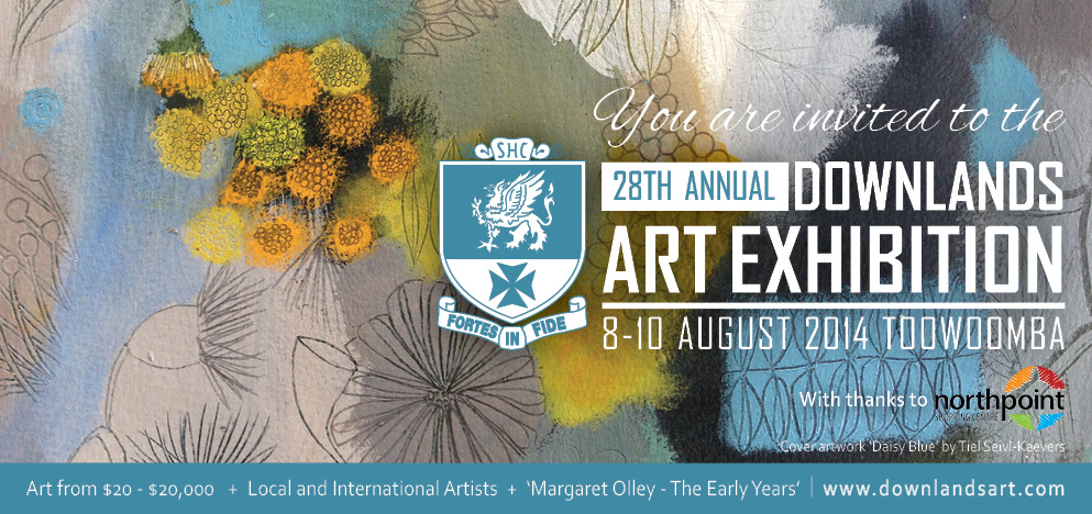 Tell your friends it's time to get their tickets as our Art Exhibition is simply unmissable. 
This year we have:
An amazing display of Margaret Olley's early works
Feature artist Maree Davidson painting live on Saturday and Sunday
225 small artworks at just $22.50 each
An entire wall of contemporary and traditional art on skate decks
Artworks from many talented local artists
Collections from seven major galleries
Opening Night and Curator's Vision Tickets available from the College on 4690 9500 or online www.downlandsart.com
General Entry - Sat 9 &amp; Sun 10 Aug, 10am-4pm, Tickets $5 at the door. Students FREE.