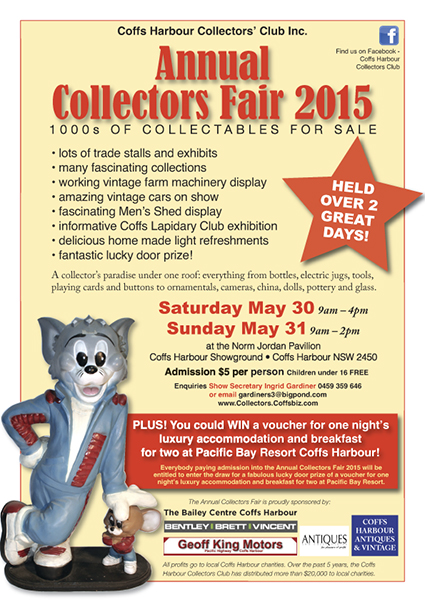 Hundreds of collectables for sale and on display at the Coffs Harbour Showgrounds next weekend! Admission $5 and all profits go to local charities.